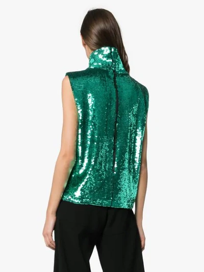 Shop Halpern Sleeveless Sequin Embellished Turtleneck T-shirt In Green