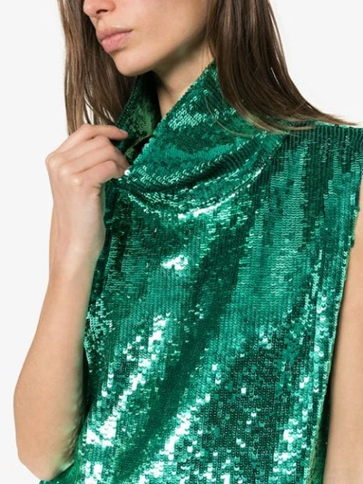 Shop Halpern Sleeveless Sequin Embellished Turtleneck T-shirt In Green