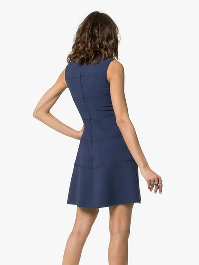 Shop Valentino Sleeveless Logo Lettering Virgin Wool Mini Dress In Blue