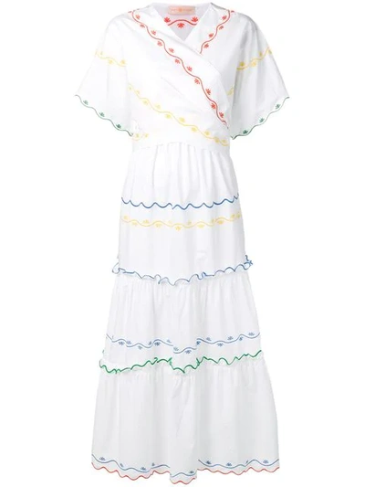 Shop Tory Burch Embroidered Poplin Dress In White