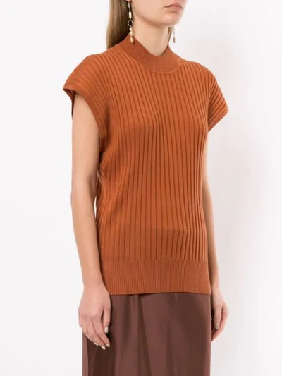 LEE MATHEWS RIBBED SHORTSLEEVED TOP - 棕色