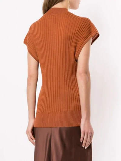 LEE MATHEWS RIBBED SHORTSLEEVED TOP - 棕色