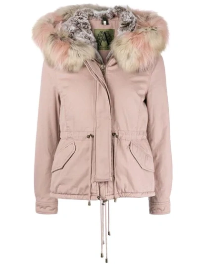Shop Alessandra Chamonix Racoon Fur Trim Hooded Parka - Pink