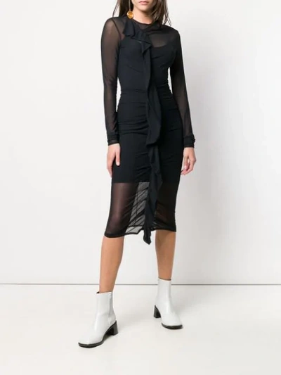 Shop Maison Margiela Ruffle Trim Midi Dress In Black