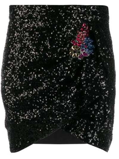 Shop Pinko Fitted Sequin Skirt In Black
