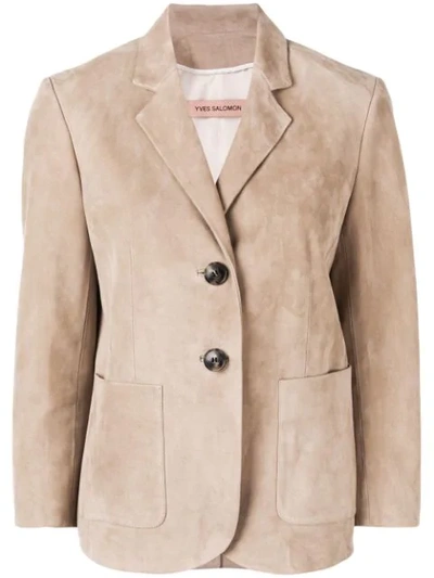 Shop Yves Salomon Leather Blazer In Neutrals