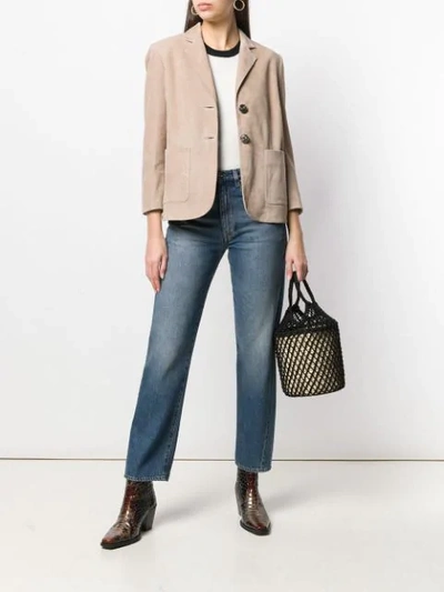 Shop Yves Salomon Leather Blazer In Neutrals