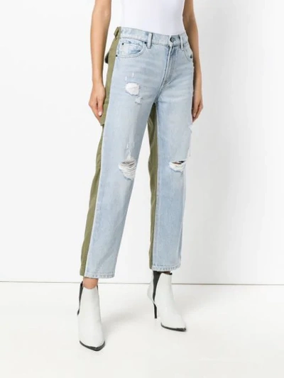 Shop Alexander Wang T Ripped Denim And Khaki Trousers In Blue