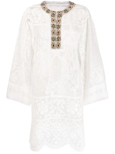 Shop Dolce & Gabbana Embellished Kaftan In White