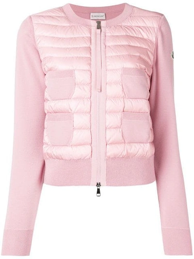 Shop Moncler Knitted Sleeve Quilted Jacket In Pink