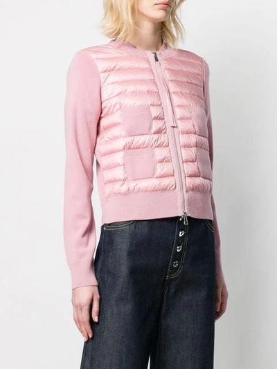 Shop Moncler Knitted Sleeve Quilted Jacket In Pink