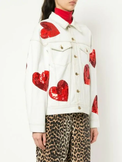 Shop Ashish Sequin Hearts Denim Jacket - White