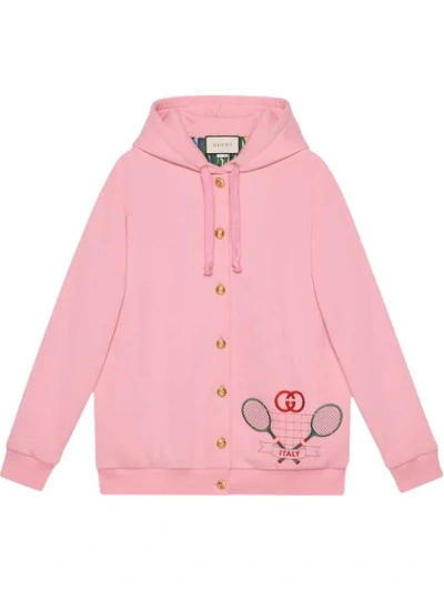 Shop Gucci Embroidered Hoodie In Pink