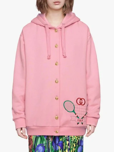 Shop Gucci Embroidered Hoodie In Pink