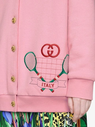 Shop Gucci Embroidered Hoodie In Pink