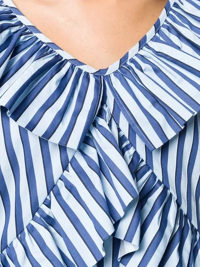 Shop Msgm Ruffled V-neck Shirt In Blue