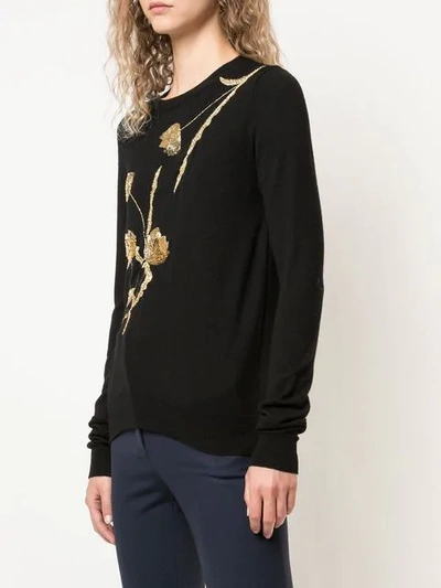 Shop Oscar De La Renta Gold Roses Sweater In Black