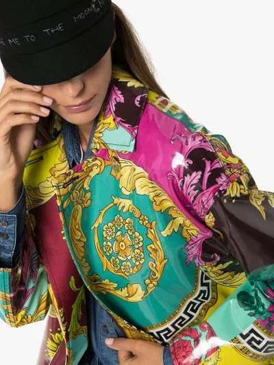 Shop Versace Baroque Print Mac Coat In Purple