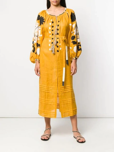Shop Vita Kin Embroidered Midi Dress In Yellow