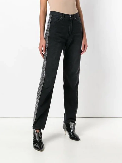Shop Christopher Kane Crystal Embellished Denim Jeans In Black