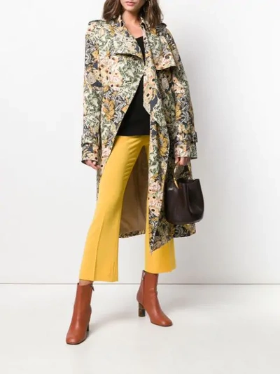Shop Rokh Floral Wrap Trench Coat In Blue