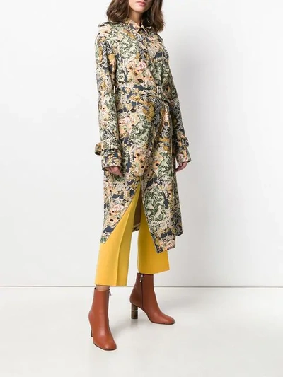 Shop Rokh Floral Wrap Trench Coat In Blue