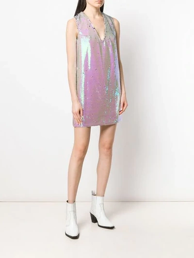Shop Amen Sequin Shift Mini Dress In 460 Pink Silver