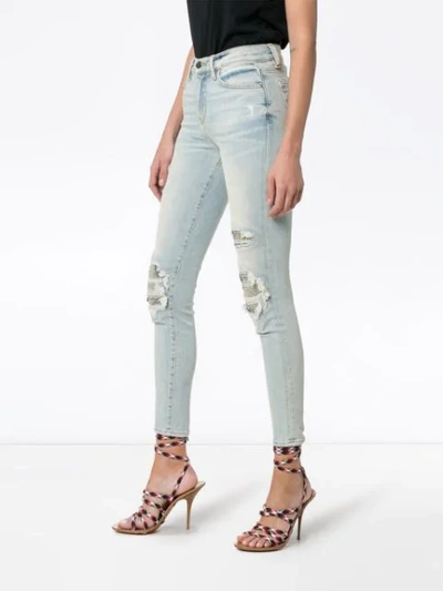 Shop Amiri High-waisted Distressed Slim-fit Jeans In Blue