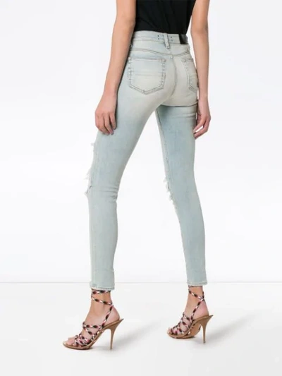Shop Amiri High-waisted Distressed Slim-fit Jeans In Blue