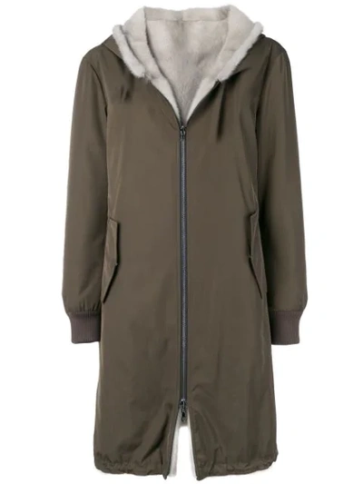 Shop Yves Salomon Reversible Hooded Coat In Green