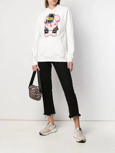 Shop Moschino Graphic Print Hoodie In 1002 White