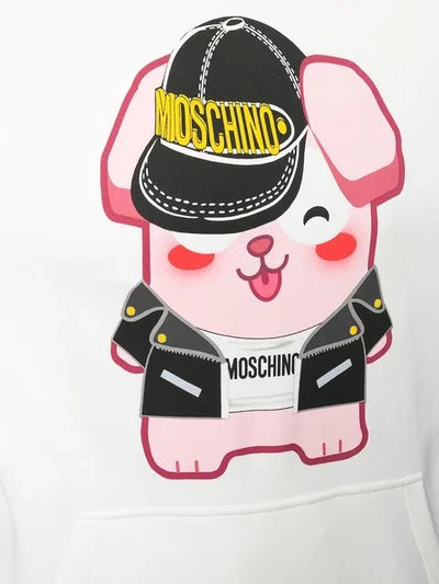 Shop Moschino Graphic Print Hoodie In 1002 White