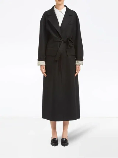 Shop Prada Belted Cloth Coat In Black