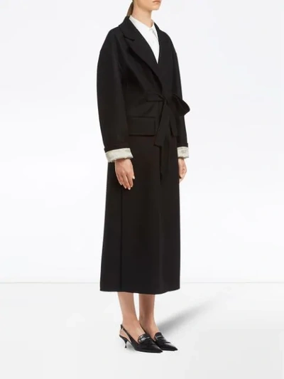 Shop Prada Belted Cloth Coat In Black
