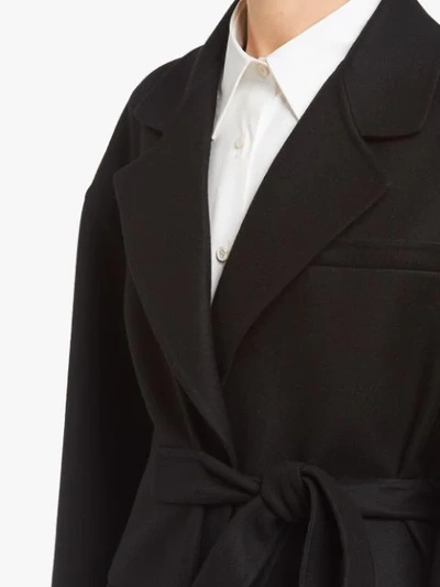 Shop Prada Belted Cloth Coat In Black