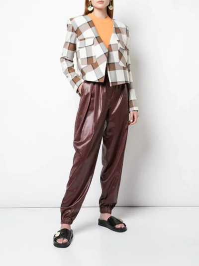 Shop Tibi Dylan Plaid Cropped Jacket In Ivory Multi