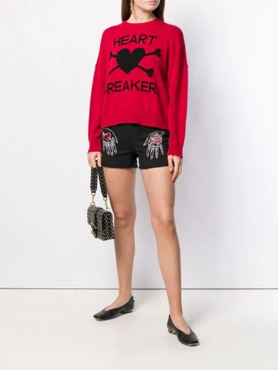 Shop Red Valentino Red(v) Hand Embroidered Denim Shorts In Black
