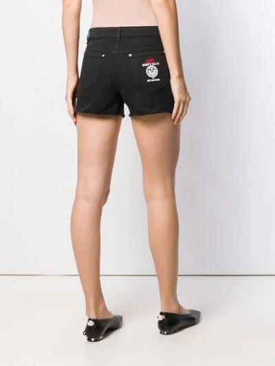 Shop Red Valentino Red(v) Hand Embroidered Denim Shorts In Black