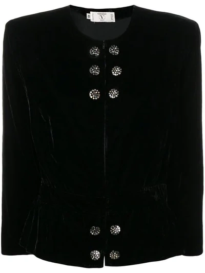 Pre-owned Valentino 1980's Collarless Fitted Jacket In Black