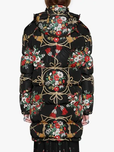 Shop Gucci Padded Cape Coat With Flowers And Tassels In Black