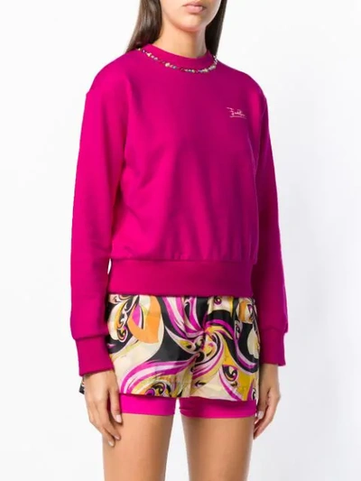 Shop Emilio Pucci Sequinned Collar Sweater - Pink