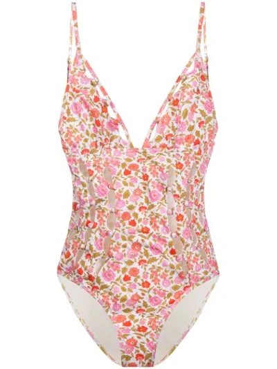 Shop Zimmermann Coral Blossom Swimsuit In White