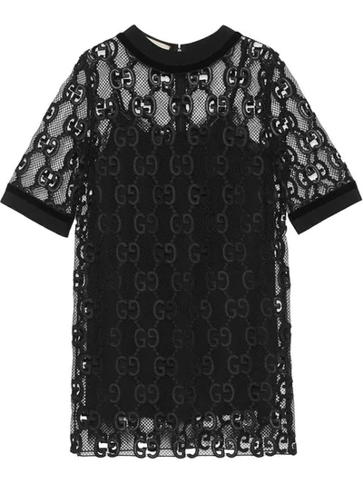 Shop Gucci Gg Leather Macramé Dress In Black