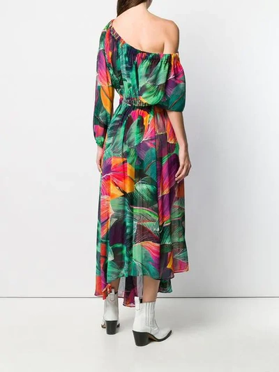 Shop Pinko Tropical Print Asymmetric Dress In Green
