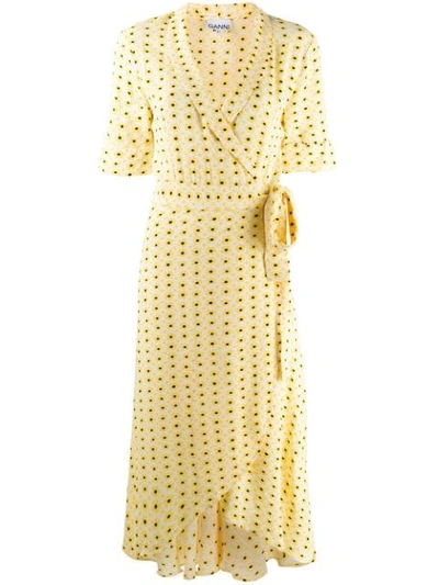 Shop Ganni Ruffled Wrap Dress - Yellow