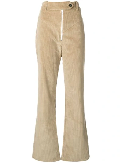 Shop A.w.a.k.e. Yoke Detail Corduroy Trousers In Neutrals