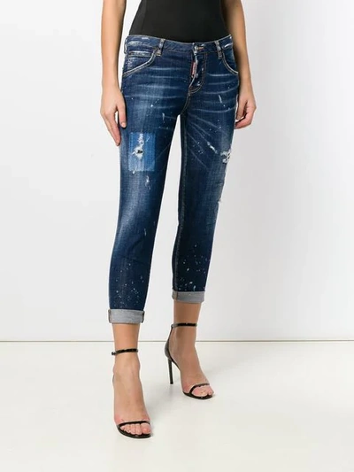 Shop Dsquared2 Cropped Distressed Jeans In Blue