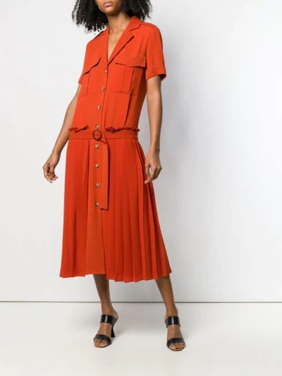 Shop Victoria Victoria Beckham Pleat Detail Shirt Dress In Orange