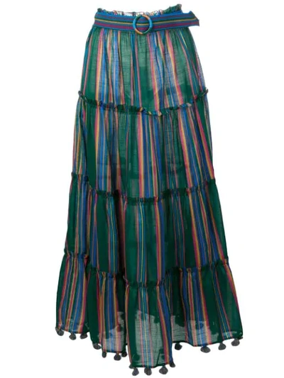 ZIMMERMANN 条纹叠层伞形半身裙 - 绿色