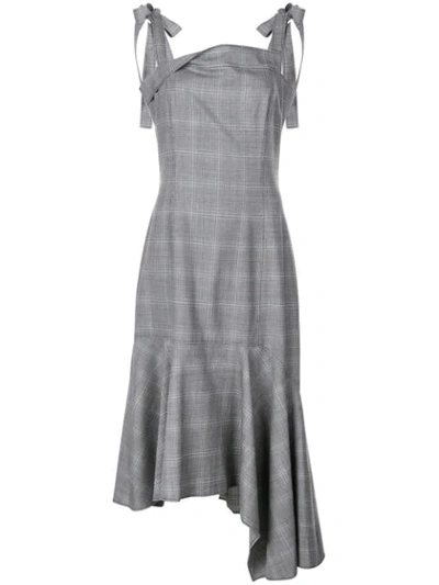 Shop Adeam Check Asymmetric Midi Dress In Grey